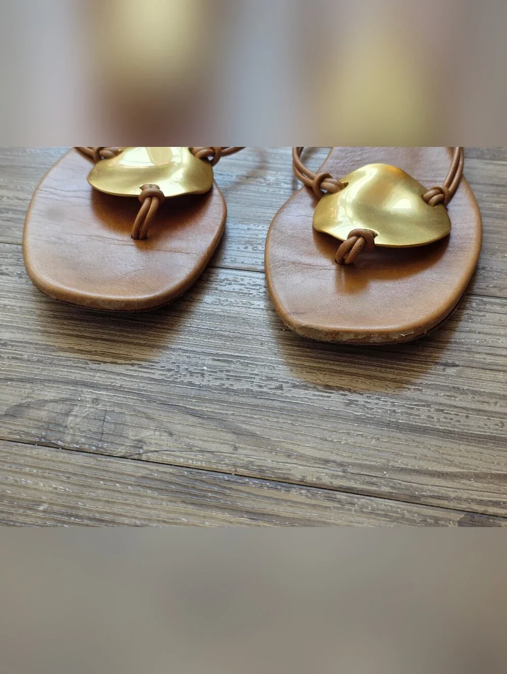 Tory Burch Tan Leather Sandal with Gold Medallion